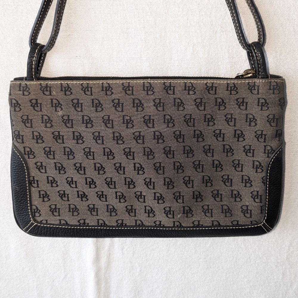 Dooney and Bourke PURSE VINTAGE Black Leather Gray Canvas Crossbody/Wristlet Bag - Picture 10 of 10